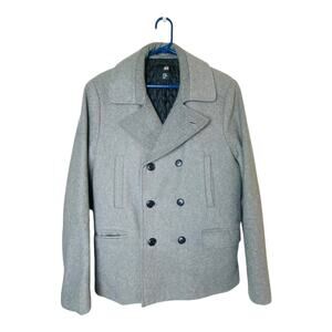 H&M Mens Double Breasted Coat Button Jacket Notch Collar Lined Gray 38R